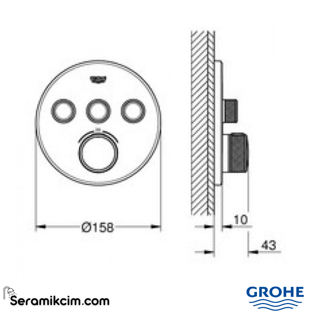 Grohe SmartControl Akış Kontrollü Ankastre Termostatik Banyo Bataryası (3 Yollu, Sıva Üstü Grubu) Krom 29121000