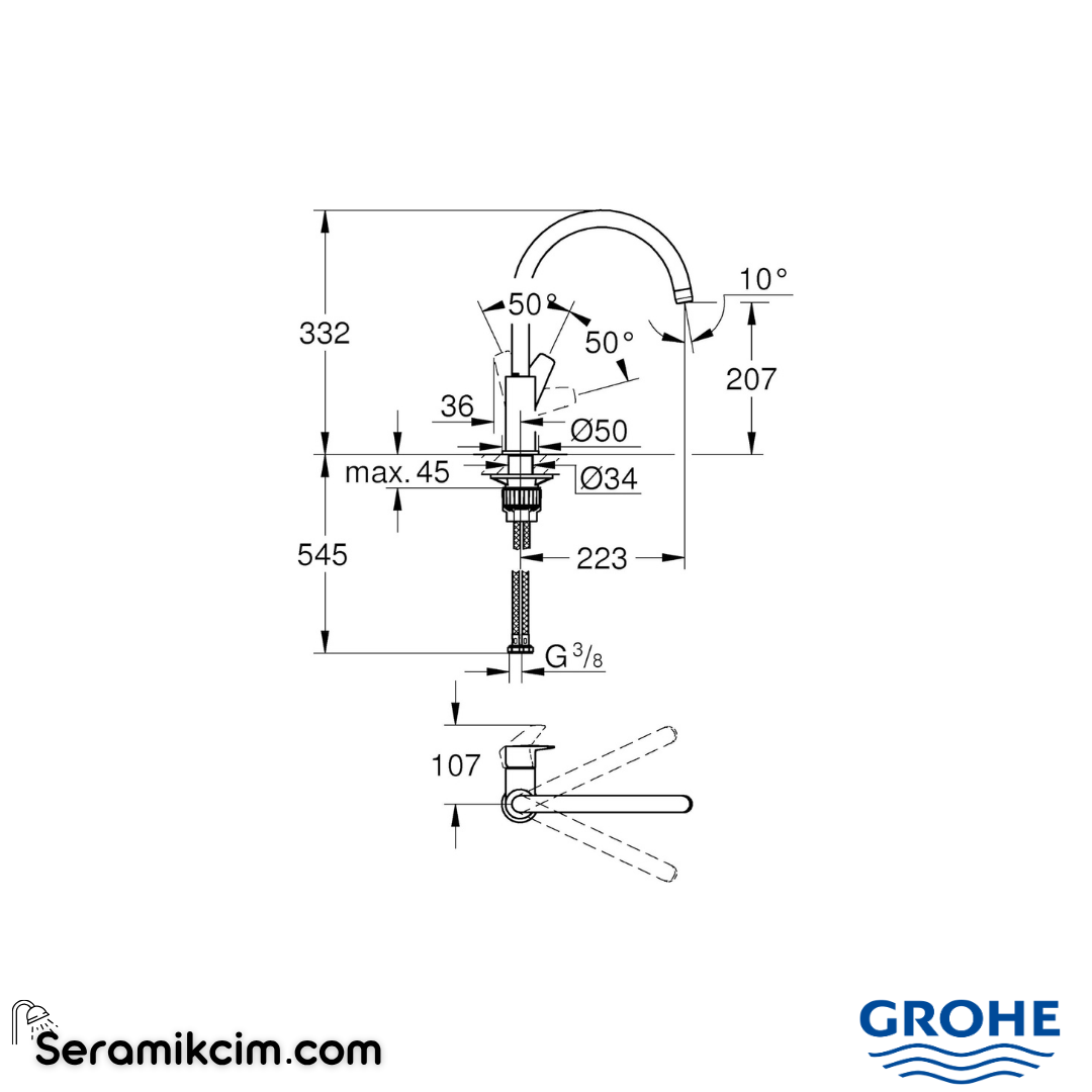 Grohe Start Edge Mutfak Bataryası Krom 31369001