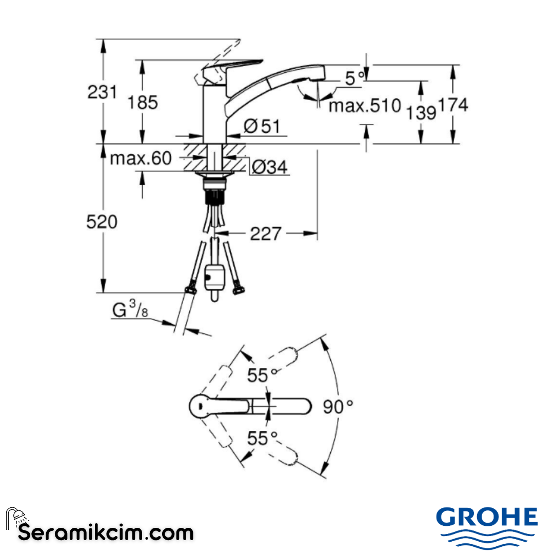 Grohe Start Spiralli Eviye Bataryası Krom 30307001
