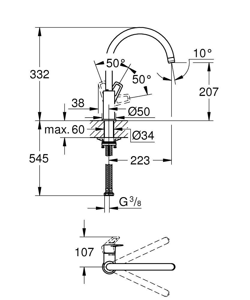 Grohe StartLoop Eviye Bataryası Mat Siyah 313742431