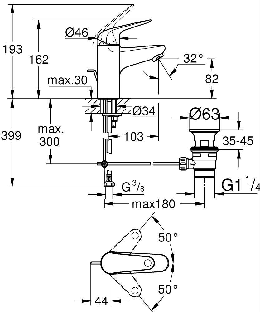 Grohe StartLoop Lavabo Bataryası Sifon Kumandalı Mat Siyah 233492431