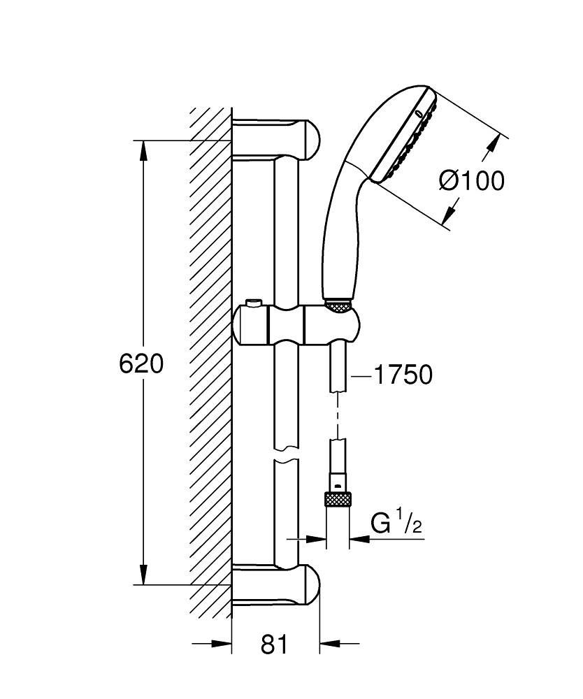 Grohe Tempesta 100 Sürgülü Duş Seti, 2 Fonksiyonlu Krom 26803000