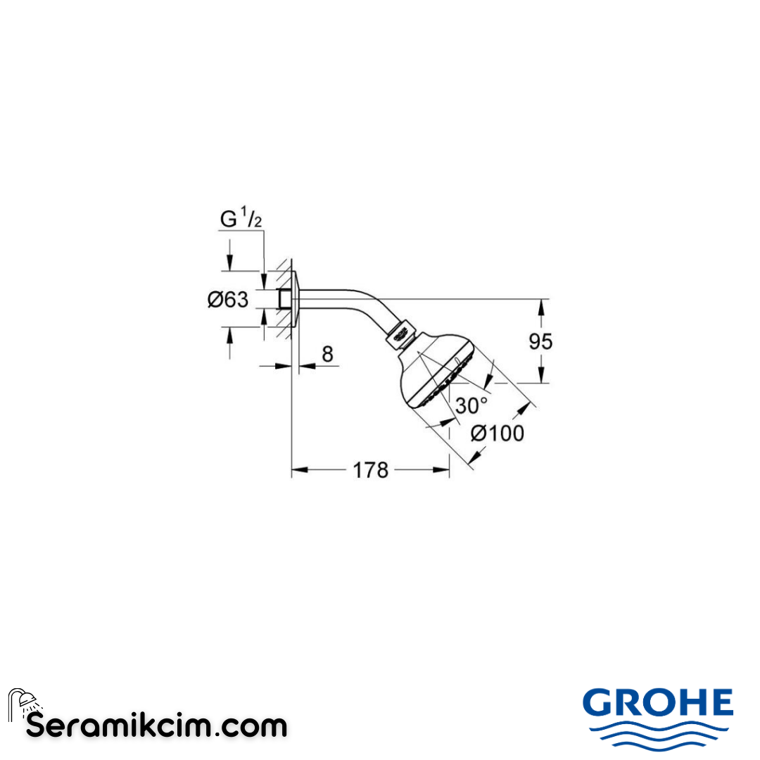 Grohe Tempesta 100 Tepe Duşu Seti, 3 Fonksiyonlu Krom 26088001