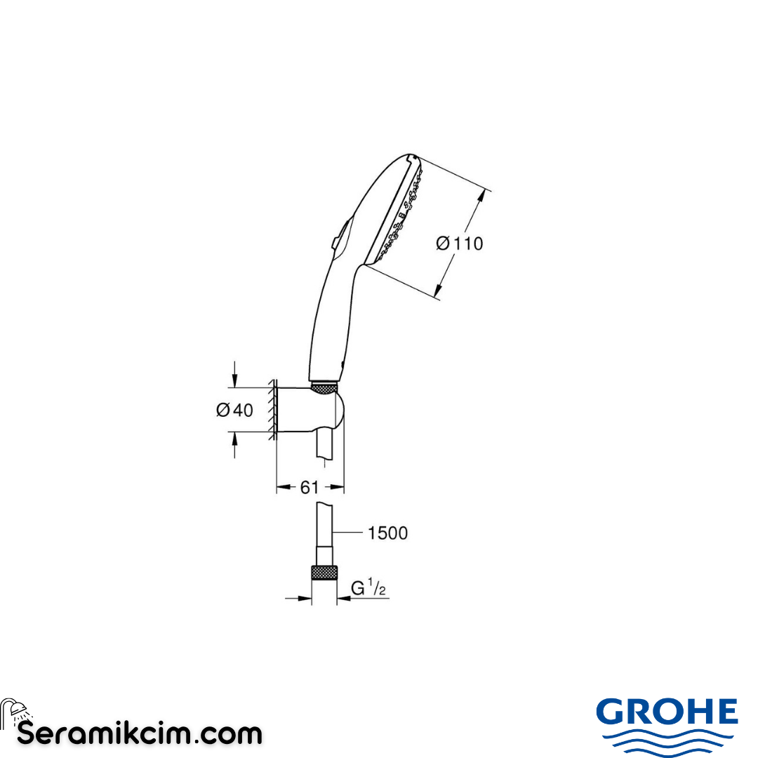 Grohe Tempesta 110 El Duş Takımı, 3 Fonksiyonlu Krom 26920003