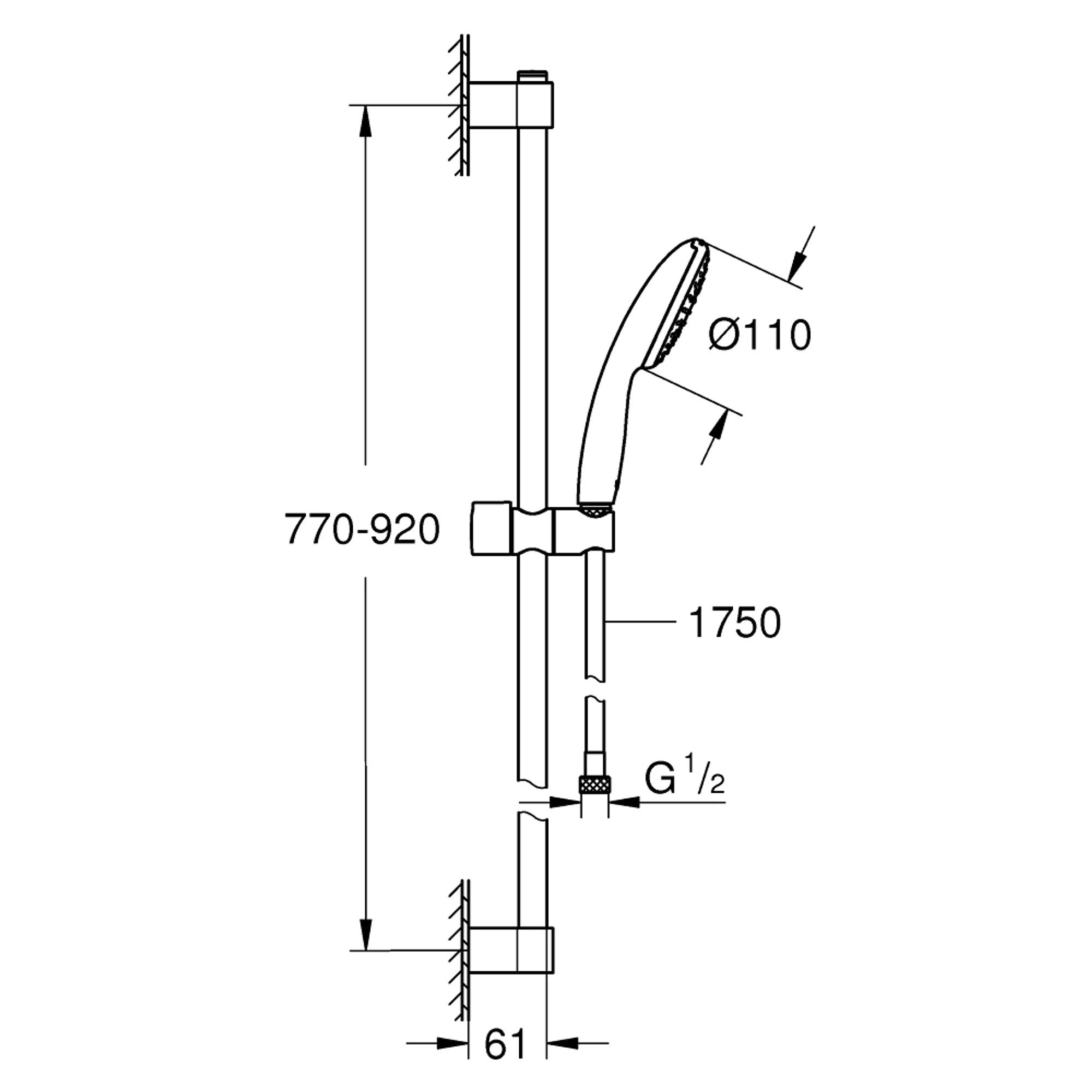 Grohe Tempesta 110 Sürgülü Duş Seti 1 Fonksiyonlu (Rain) Krom 27925003
