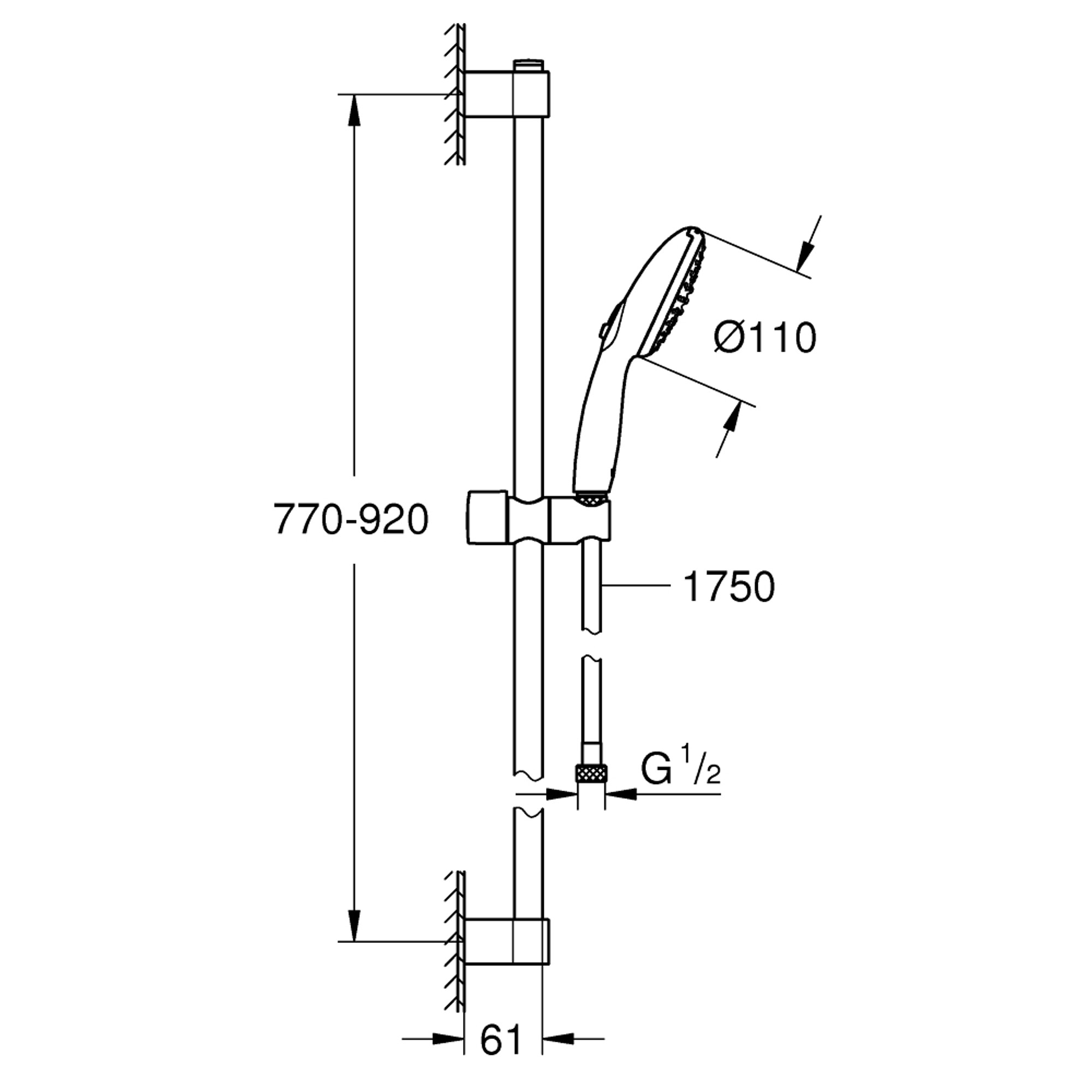 Grohe Tempesta 110 Sürgülü Duş Seti 2 Fonksiyonlu (Rain Jet) Krom 2764630E