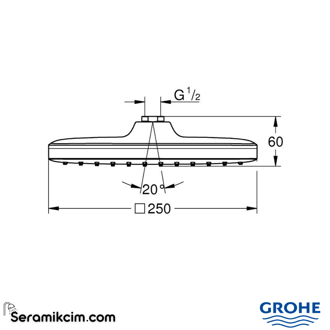 Grohe Tempesta 250 Kare Tepe Duşu Tek Fonksiyonlu 25cm Krom 26681000