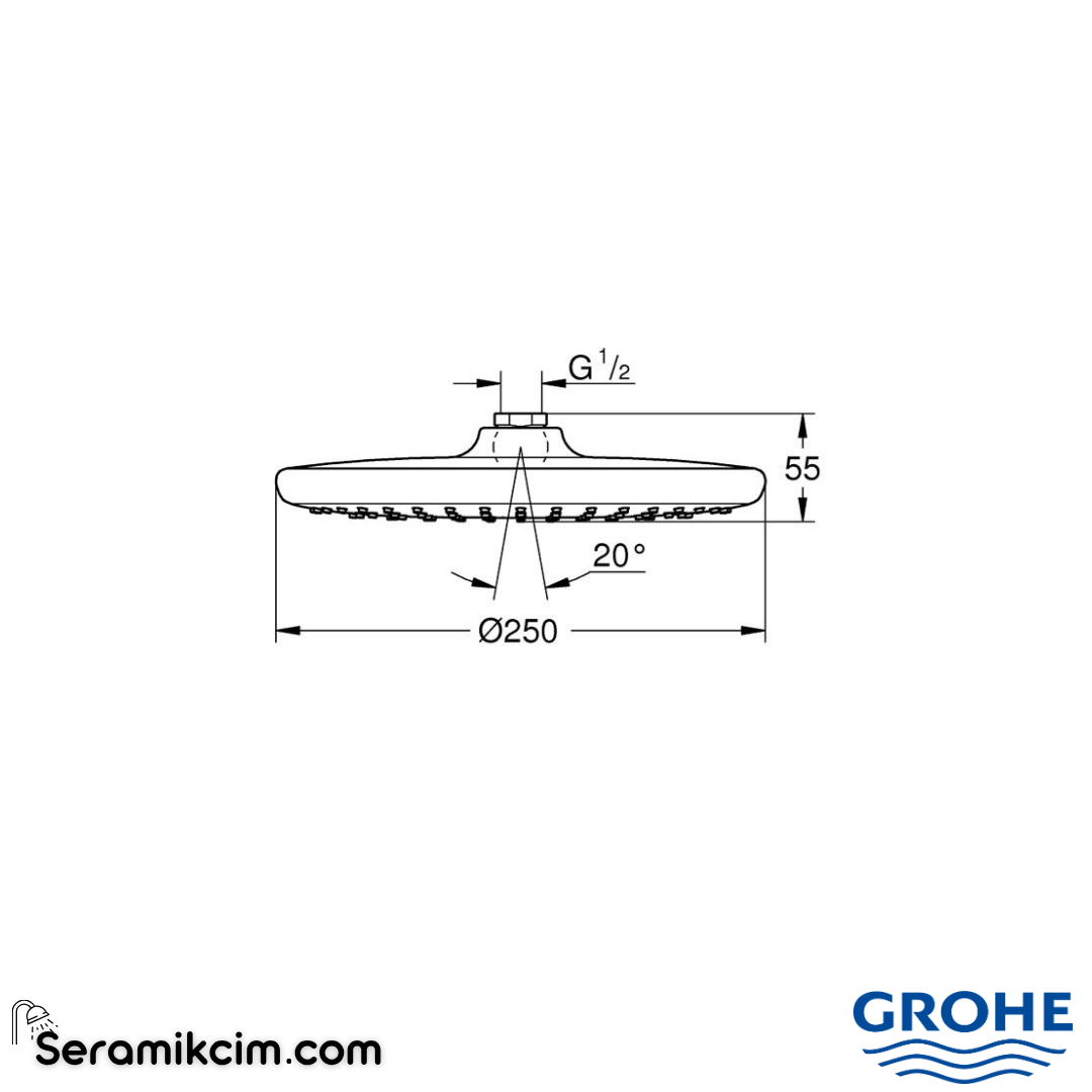 Grohe Tempesta 250 Tepe Duşu Tek Akışlı, 25cm, Krom-Beyaz Krom 26666000 - 26666000