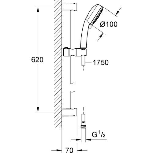 Grohe Tempesta Cosmopolitan 100 Sürgülü Duş Seti, 3 Akışlı Krom - 27579002