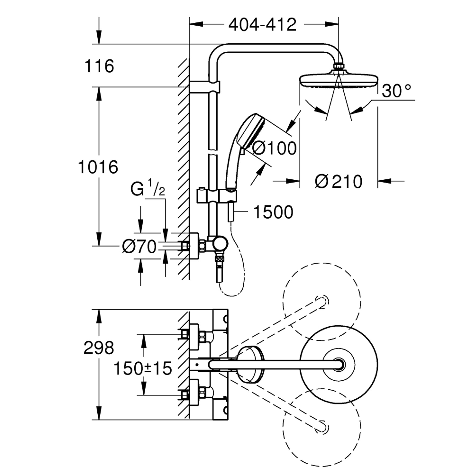 Grohe Tempesta Cosmopolitan System 210 Duvardan Termostatik Duş Sistemi Krom 26302001