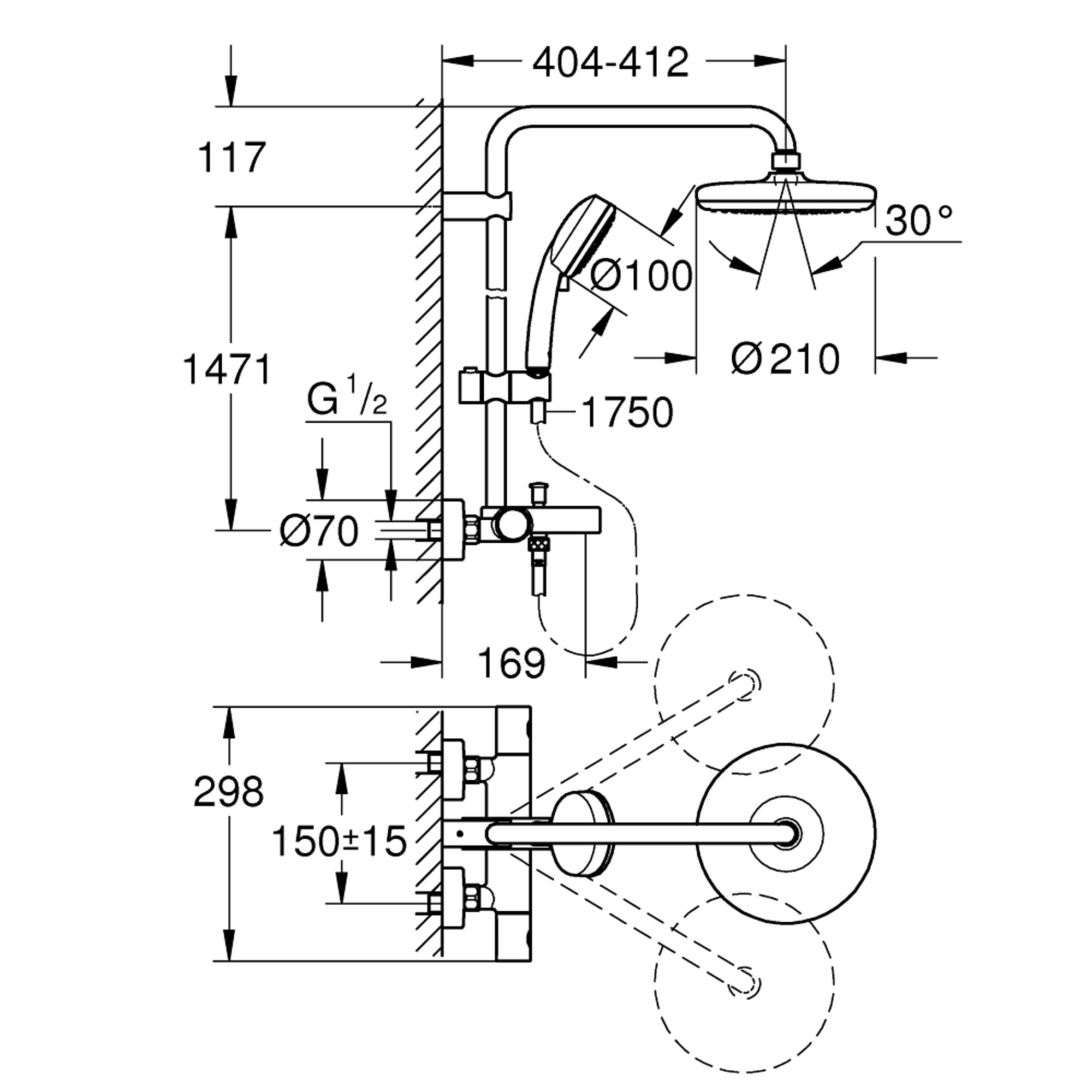 Grohe Tempesta Cosmopolitan System 210 Duvardan Termostatik Banyo Duş Sistemi Krom 26223001