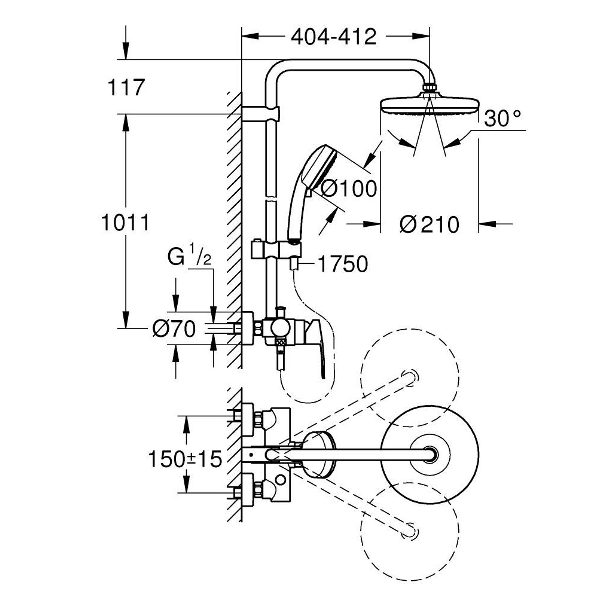 Grohe Tempesta Cosmopolitan System 210 Duvardan Bataryalı Duş Sistemi Krom 26224001