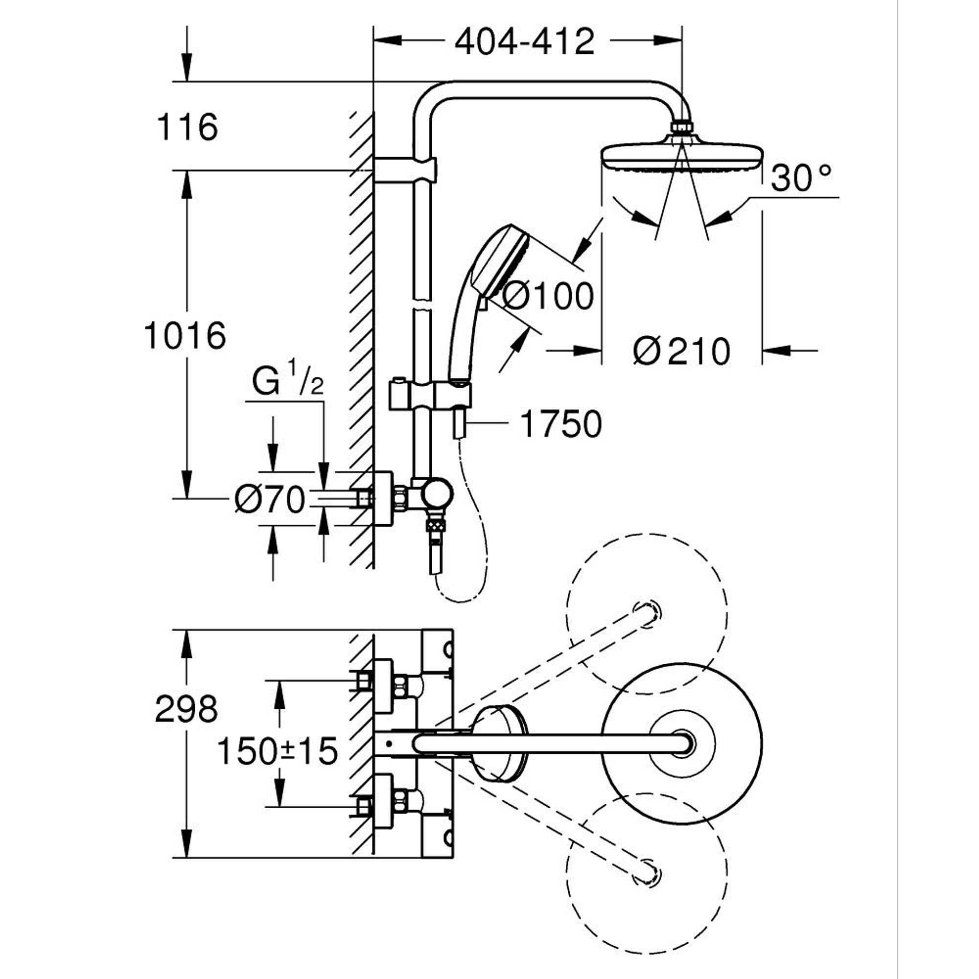 Grohe Tempesta Cosmopolitan System 210 Duvardan Termostatik Duş Sistemi Krom 27922001