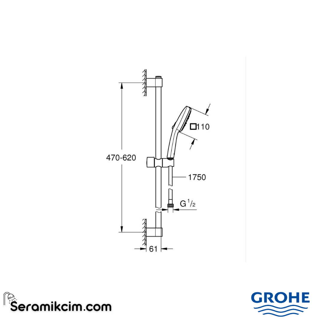 Grohe Tempesta Cube 110 Sürgülü Duş Seti, 3 Fonksiyonlu Krom 27579003