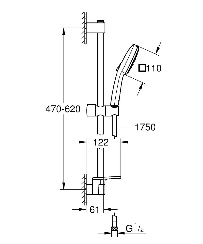 Grohe Tempesta Cube 110 Sürgülü Duş Seti, 3 Akışlı Krom 27929003