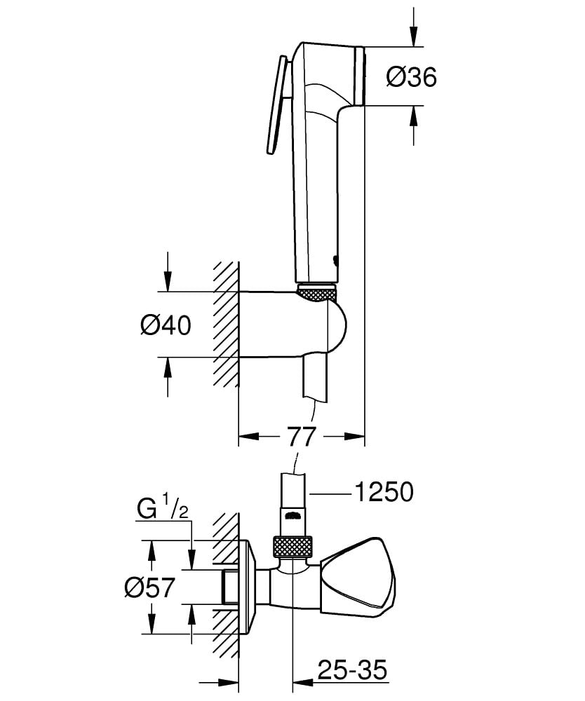 Grohe Tempesta-F Taharet Spreyi, 1 Akışlı (Duvar Askısı ve Ara Musluk Dahildir) Krom 27514001