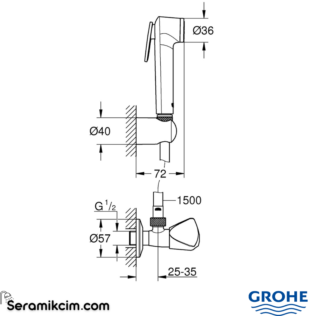 Grohe Tempesta-F Taharet Spreyi 30 Ara Musluklu Set, 1 Fonksiyonlu Krom 26357000