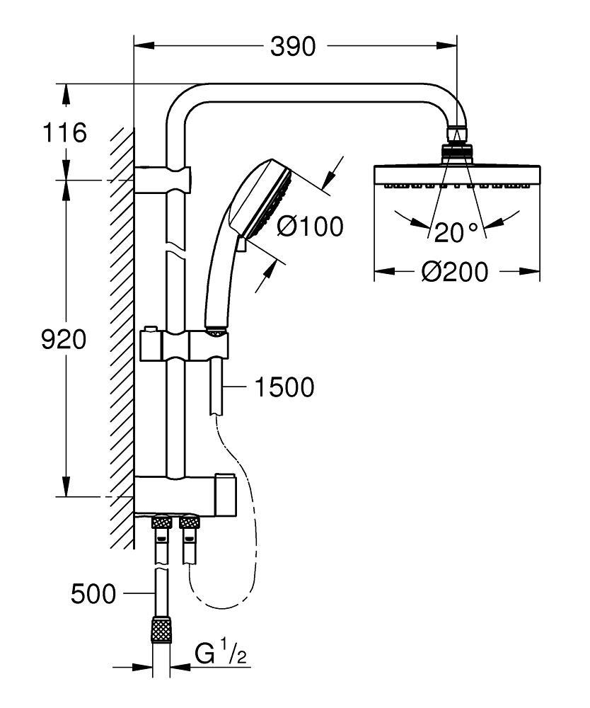 Grohe Tempesta System 200 Duvara Monte Duş Sistemi, Yön Değiştiricili Krom 26453001