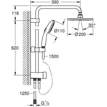 Grohe Tempesta System 200 Duvara Monte Duş Sistemi, Yön Değiştiricili Krom - 27389003
