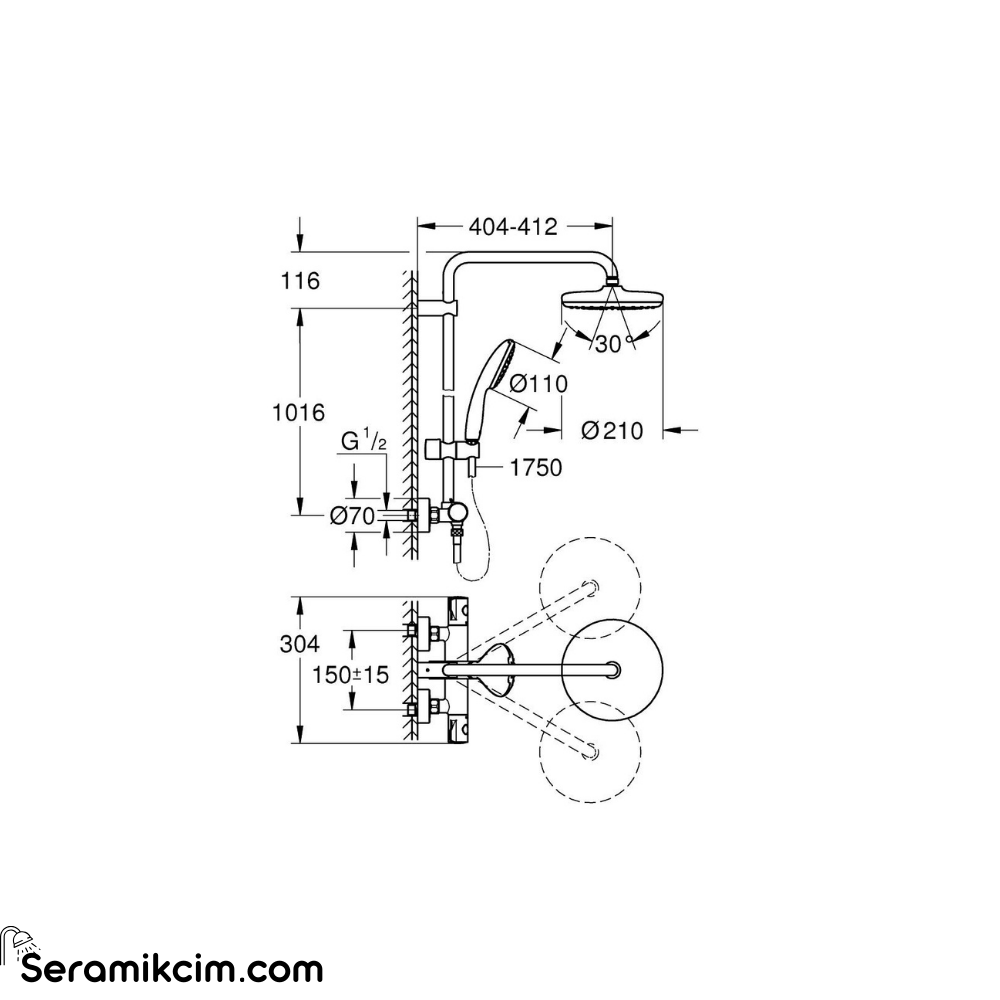 Grohe Tempesta System 210 Duvara Monte Termostatik Duş Bataryalı Duş Kolonu Krom 26811001