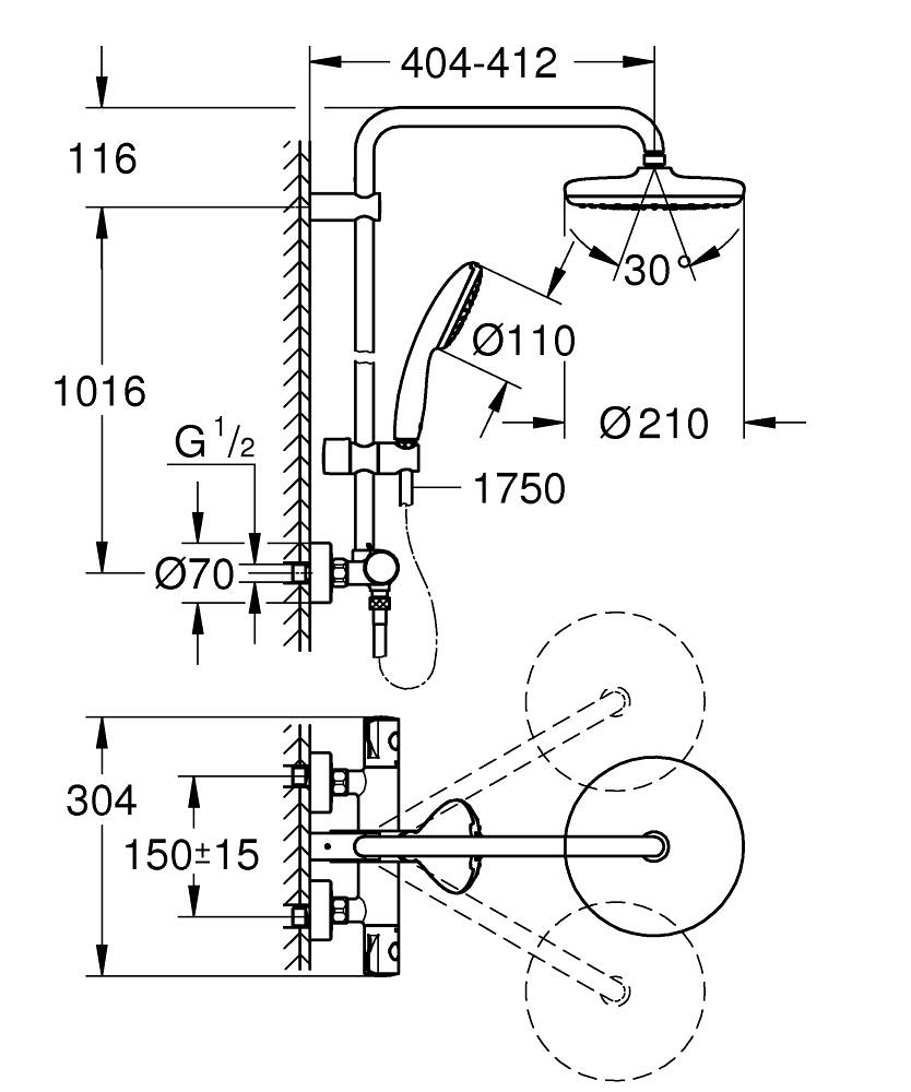 Grohe Tempesta System 210 Duvara Monte Termostatik Duş Bataryalı Duş Kolonu, Mat Siyah 268112431
