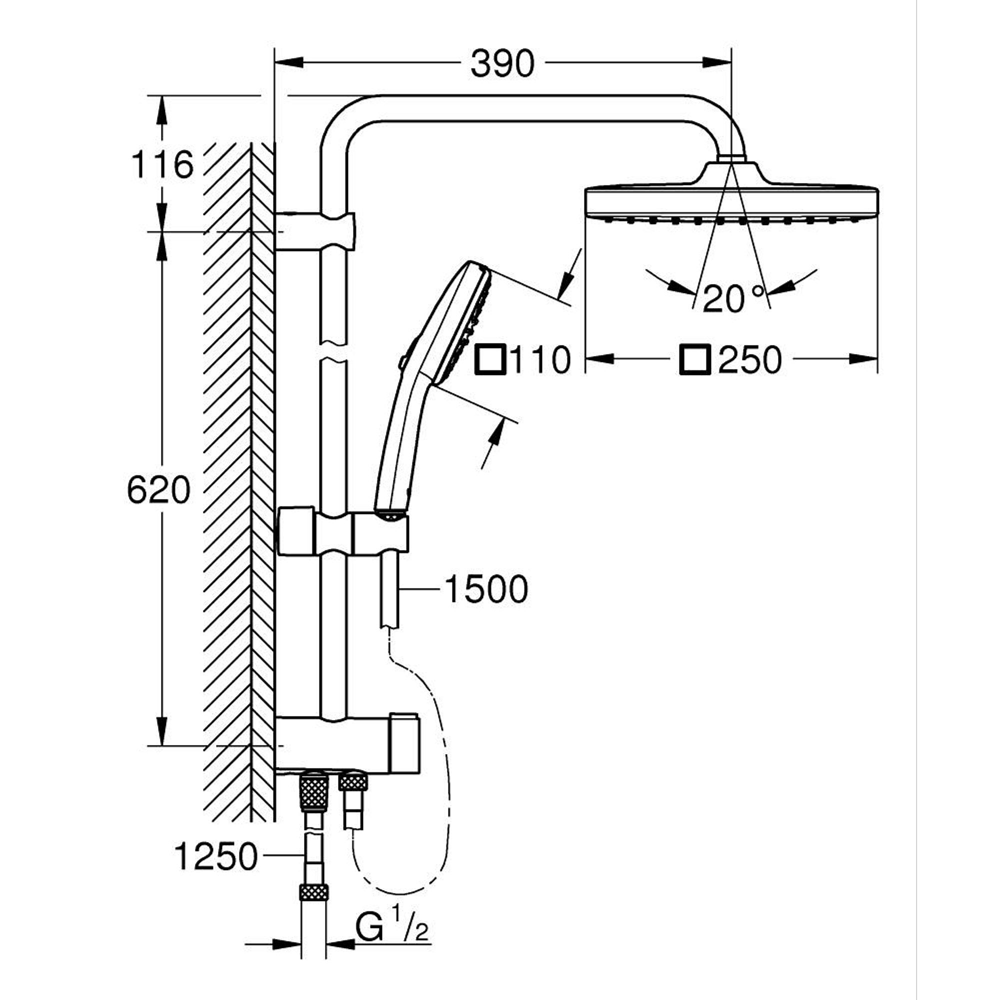 Grohe Tempesta System 250 Cube Duvardan Yönlendiricili Duş Sistemi Mat Siyah 269762431