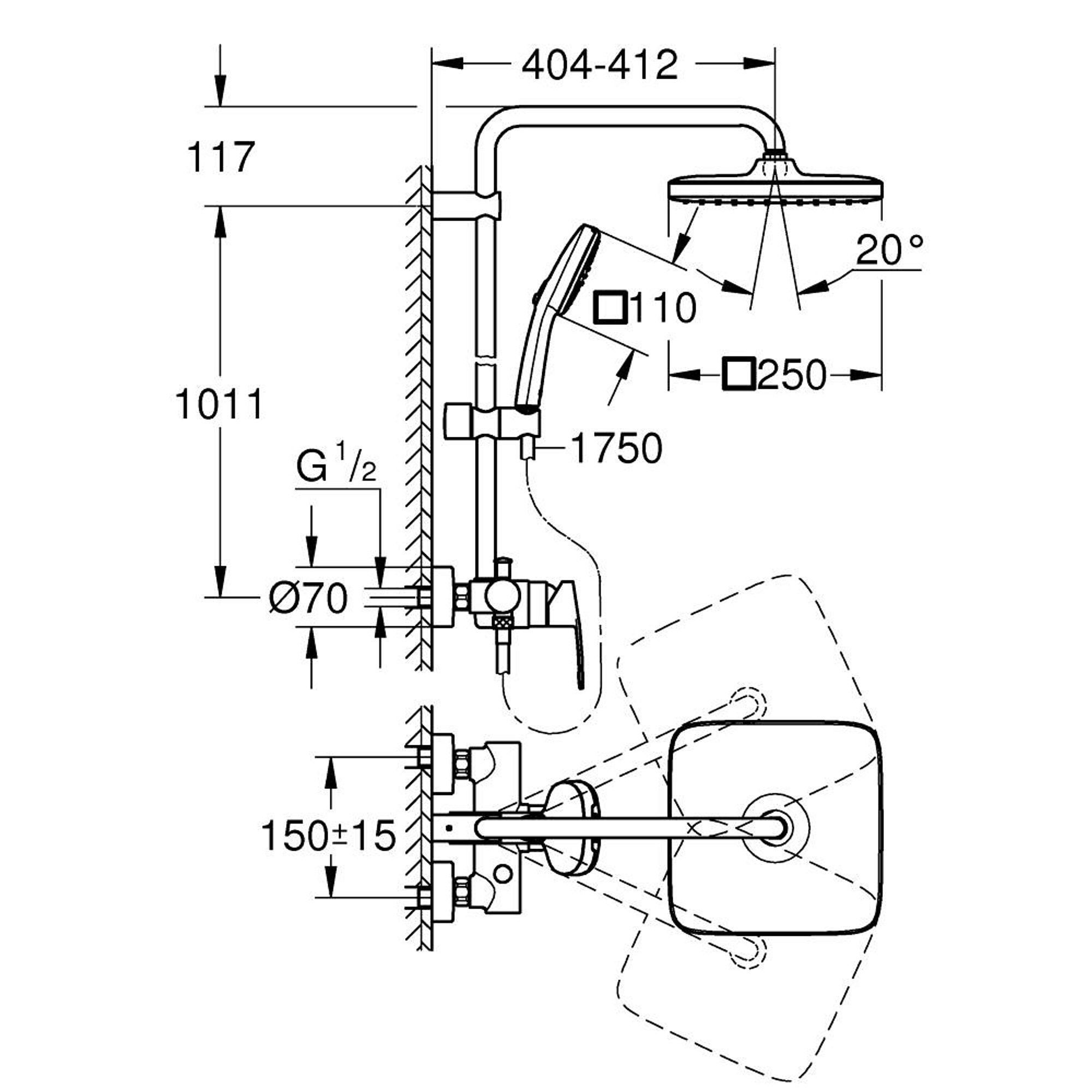 Grohe Tempesta System 250 Cube Duvardan Bataryalı Duş Sistemi Krom 26692001