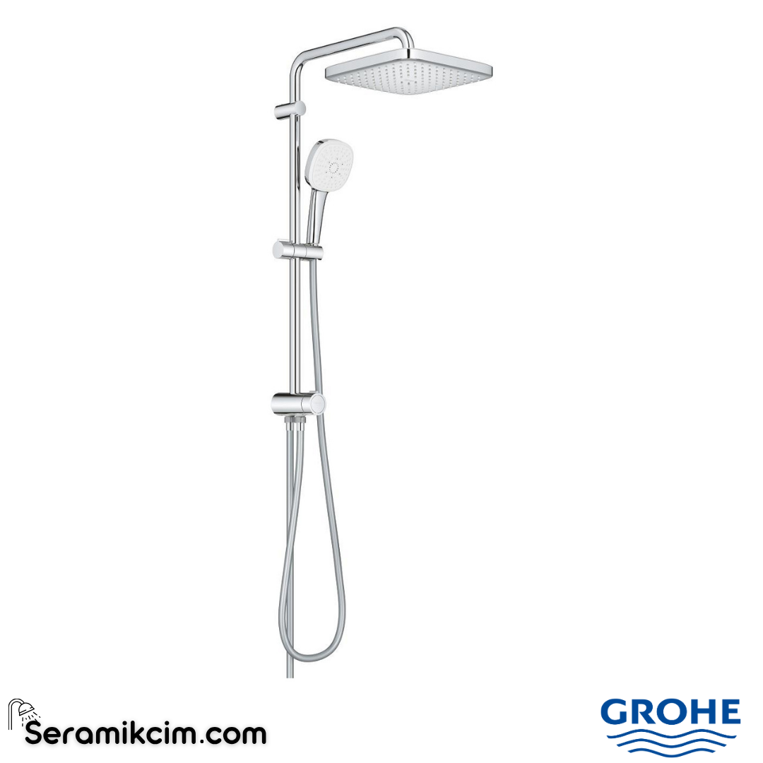 Grohe Tempesta System 250 Cube Kare Duş Başlıklı Duvara Monte Duş Sistemi Krom 26977001
