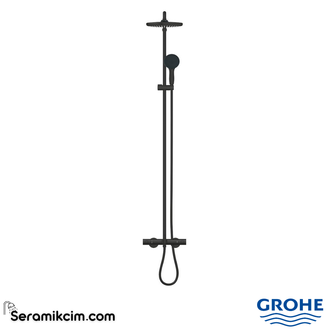 Grohe Tempesta System 250 Duvara Monte Termostatik Banyo Bataryalı Duş Kolonu, Mat Siyah 266722431 - 266722431