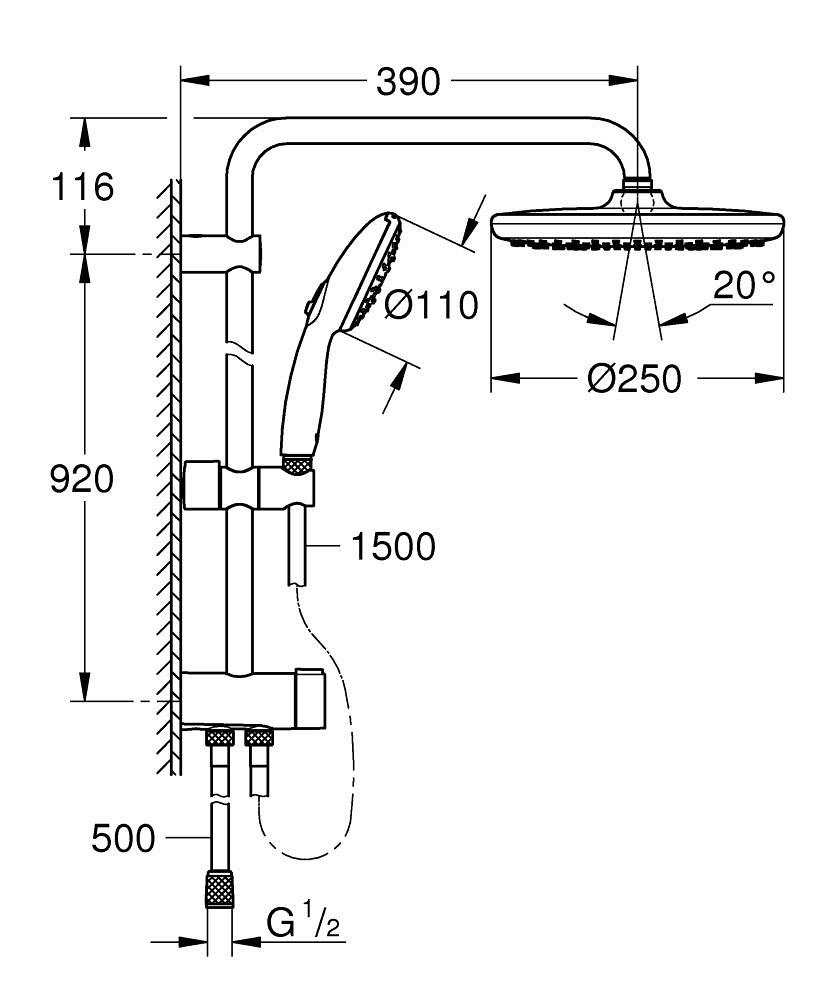 Grohe Tempesta System 250 Duvara Monte Duş Sistemi, Yön Değiştiricili, Krom-Beyaz - 26675001