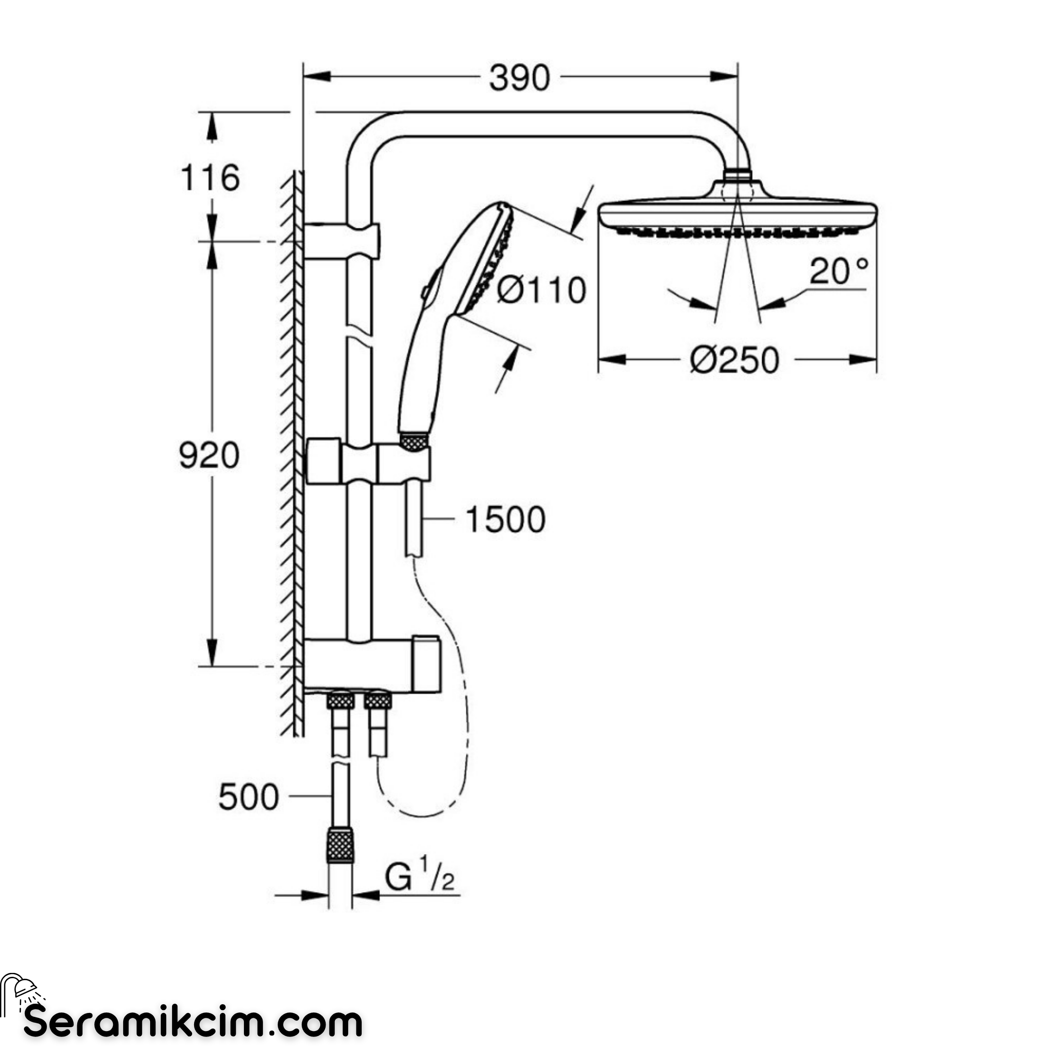 Grohe Tempesta System 250 Duvara Monte Duş Sistemi Yön Değiştiricili Krom-Beyaz 26675001