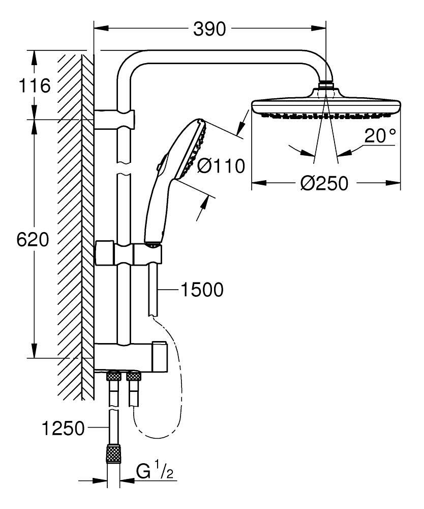 Grohe Tempesta System 250 Duvara Monte Duş Sistemi, Yön Değiştiricili, Mat Siyah - 269802431