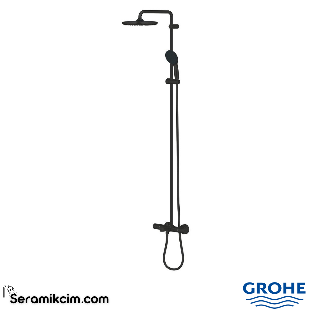 Grohe Tempesta System 250 Duvara Monte Termostatik Banyo Bataryalı Duş Kolonu, Mat Siyah 266722431 - 266722431