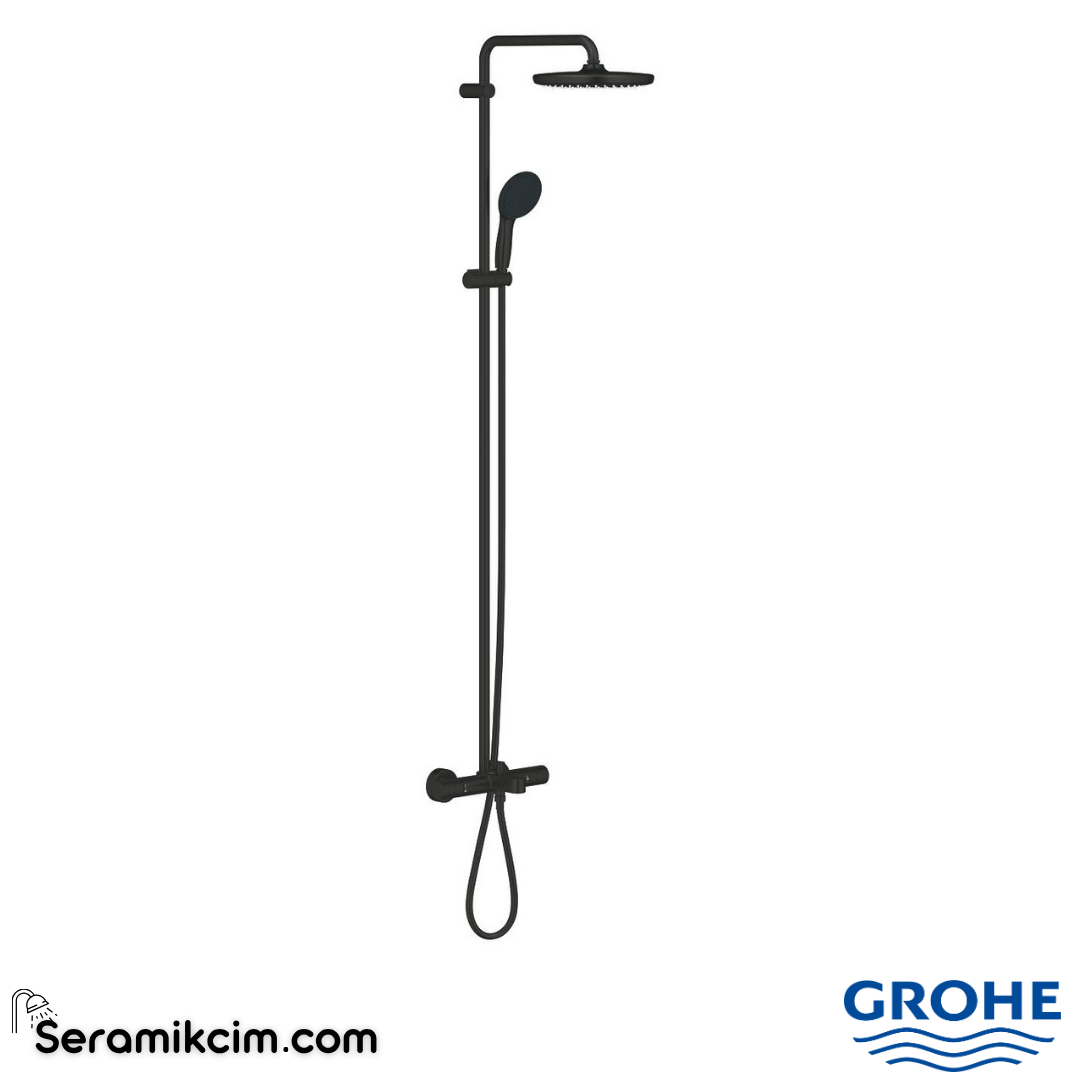 Grohe Tempesta System 250 Duvara Monte Termostatik Banyo Bataryalı Duş Kolonu, Mat Siyah 266722431 - 266722431