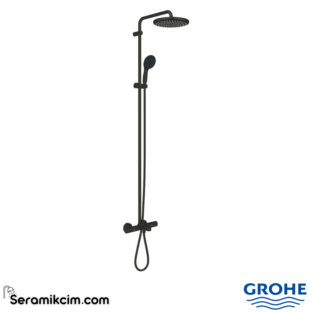Grohe Tempesta System 250 Duvara Monte Termostatik Banyo Bataryalı Duş Kolonu, Mat Siyah 266722431 - 266722431