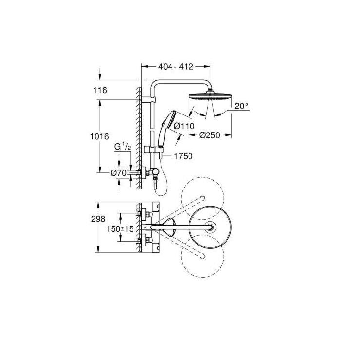 Grohe Tempesta System 250 Duvara Monte Termostatik Bataryalı Duş Kolonu, Krom-Beyaz - 26670001