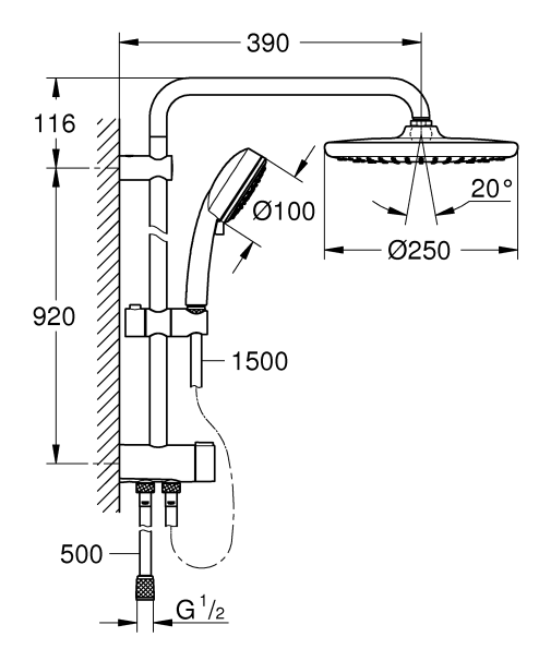 Grohe Tempesta System 250 Duvara Monte Duş Sistemi, Yön Değiştiricili, Krom-Beyaz - 26675000
