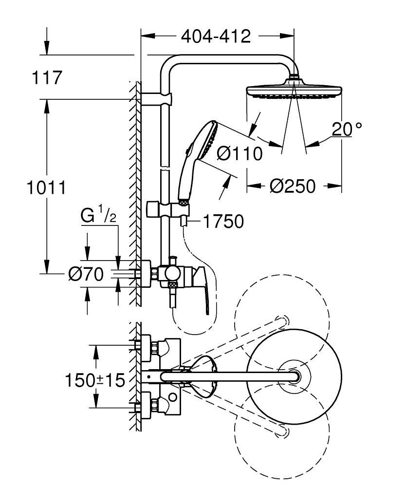 Grohe Tempesta System 250 Duvara Monte Duş Bataryalı Duş Kolonu, Mat Siyah 266732431
