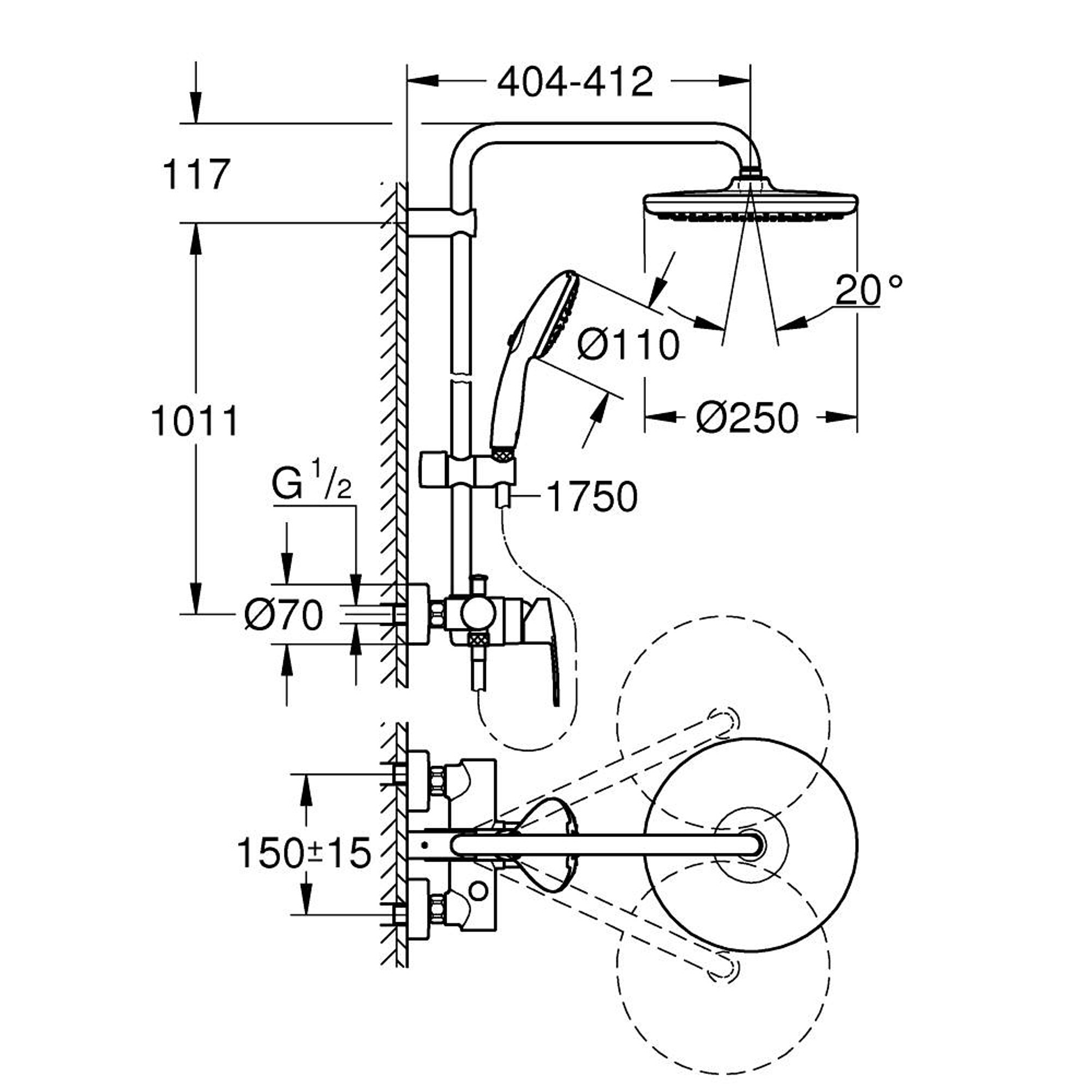 Grohe Tempesta System 250 Duvardan Bataryalı Duş Sistemi Krom 26673001