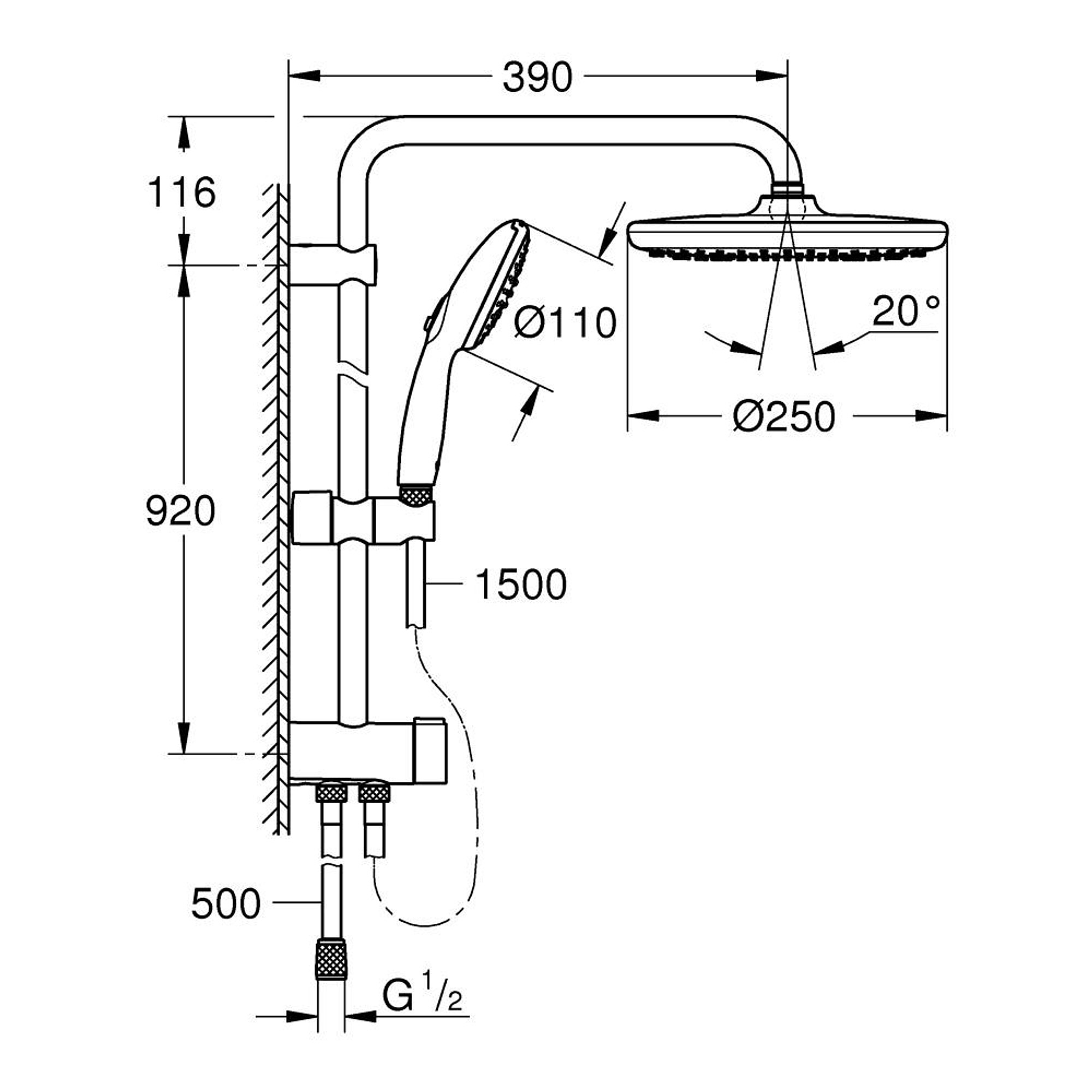 Grohe Tempesta System 250 Duvardan Yönlendiricili Duş Sistemi Mat Siyah 269792431