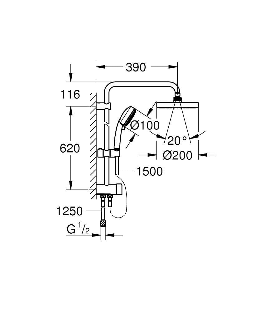 Grohe Tempesta System 250 Kare Duş Başlıklı Duvara Monte Duş Sistemi Krom 26694000