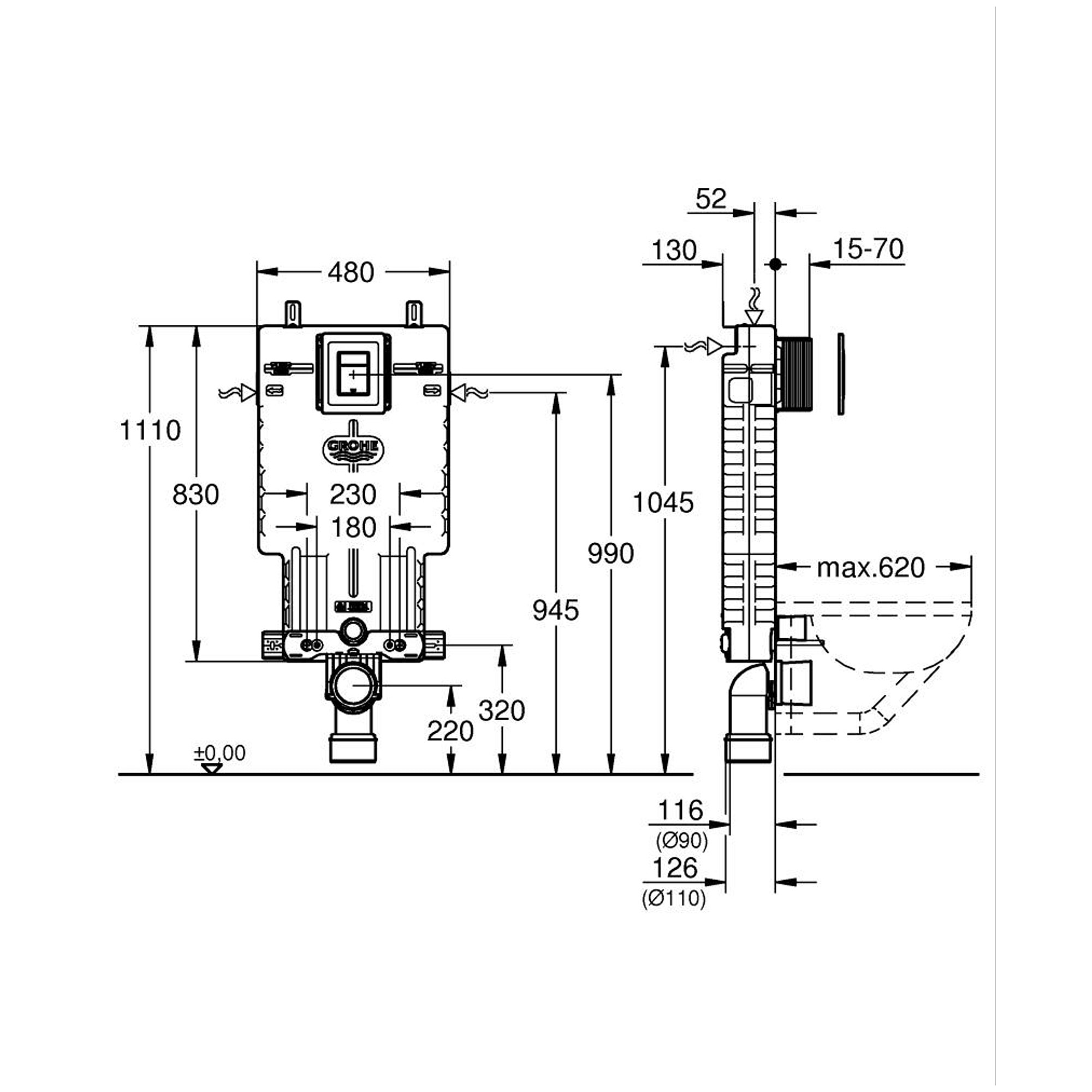 Grohe Uniset Gömme Rezervuar Seti Kumanda Paneli dahil Krom 38825000