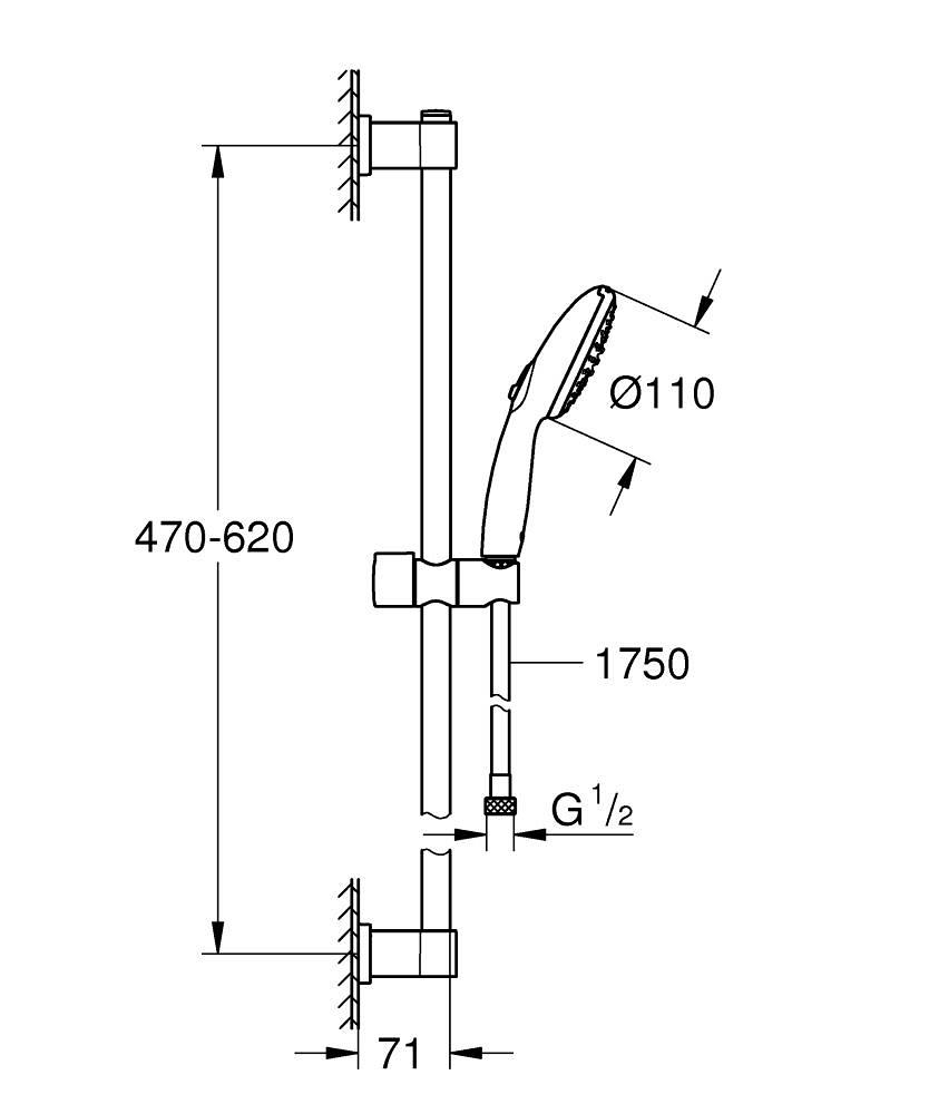 Grohe Vitalio Start 110 Sürülü Duş Seti 600mm Mat Siyah 1062052431