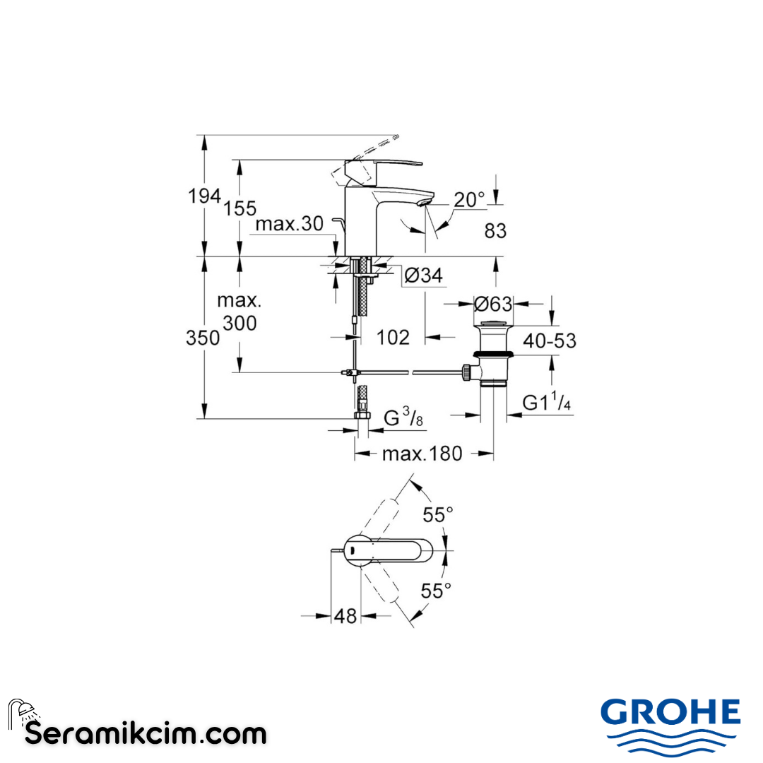 Grohe Wave Cosmopolitan Lavabo Bataryası Sifon Kumandalı Krom 23202000
