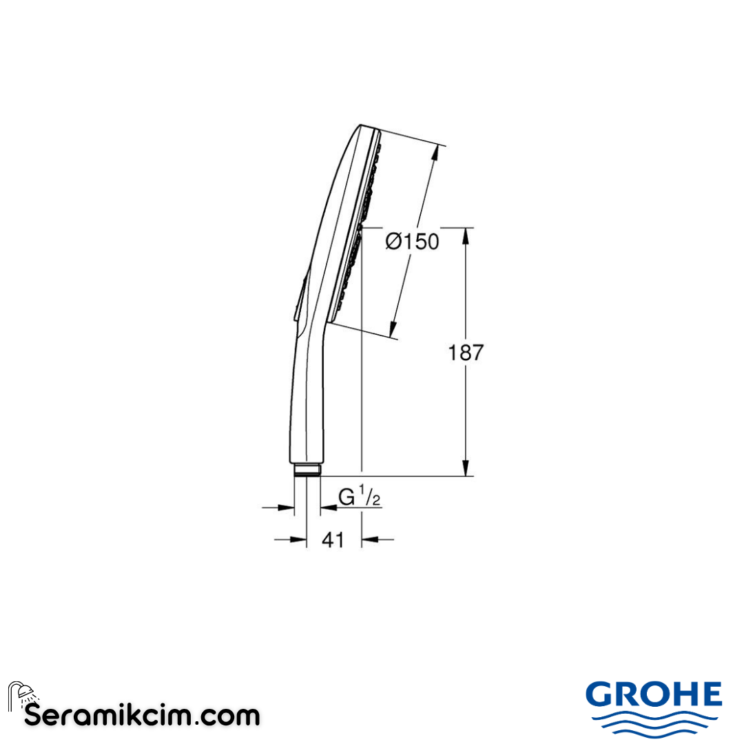 GroheGrohe RainShower SmartActive 150 El Duşu, 3 Fonksiyonlu Krom 26590000