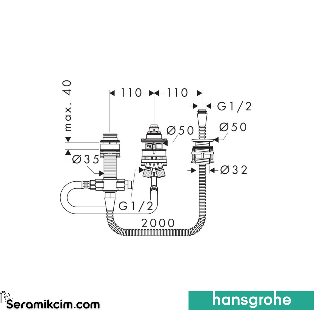 Hansgrohe 3 Delikli Küvet Bataryası İçin İç Set 13439180
