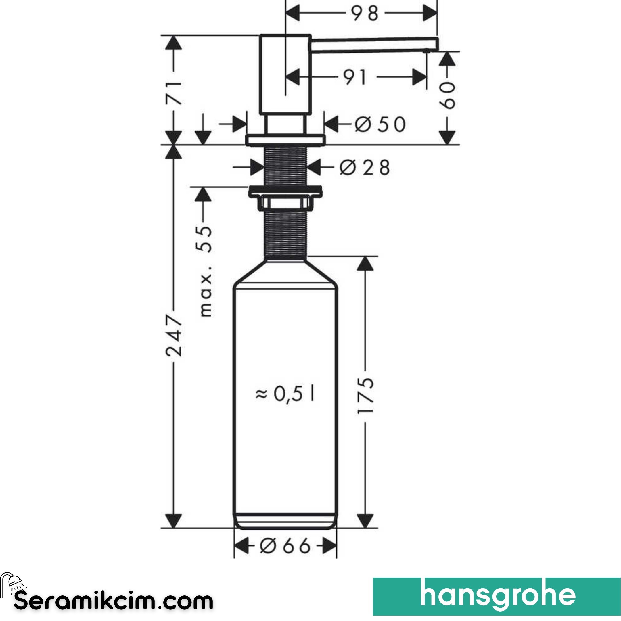 Hansgrohe A41 Eviye Sıvı Sabunluk Paslanmaz Çelik 40438800