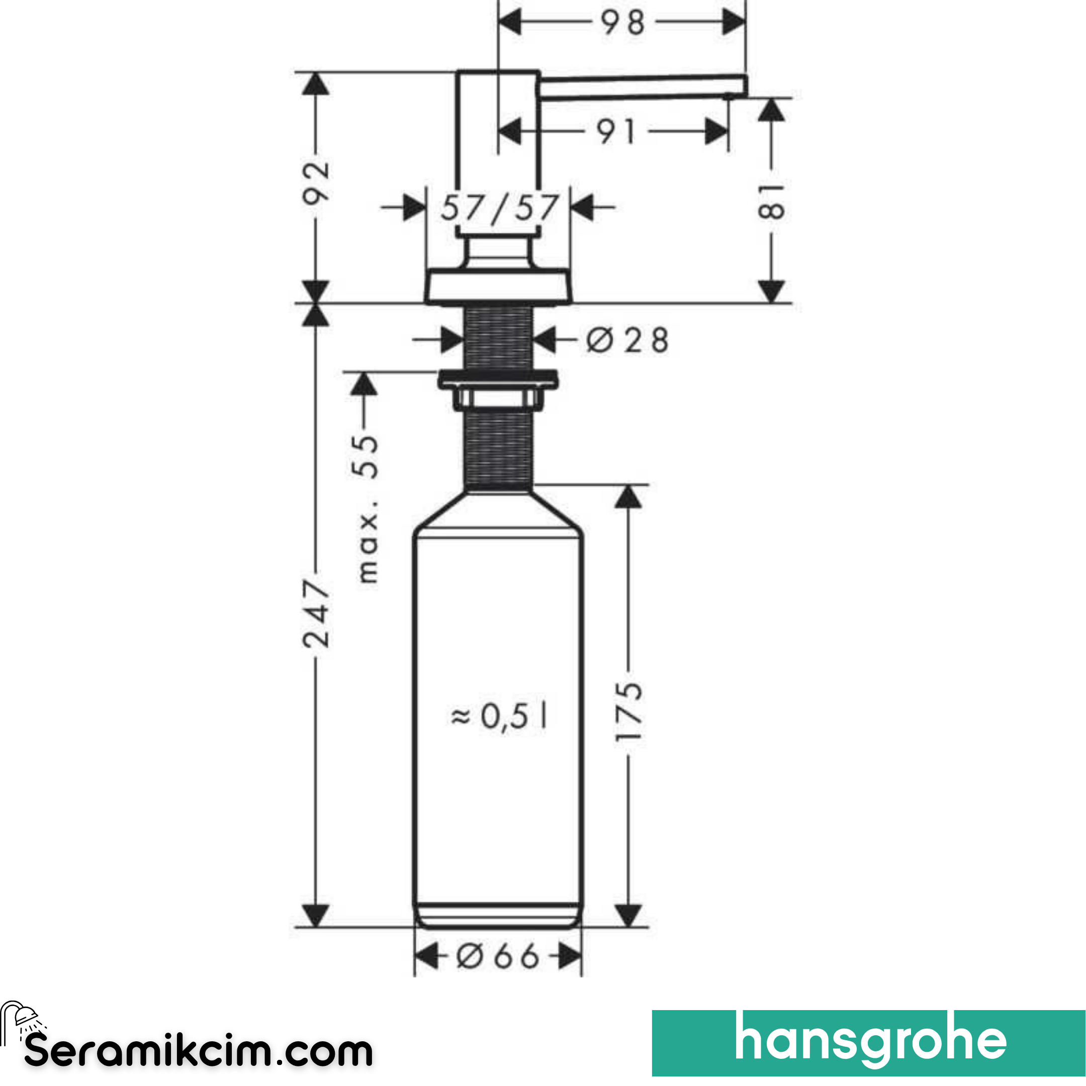 Hansgrohe A71 Eviye Sıvı Sabunluk Paslanmaz Çelik 40468800