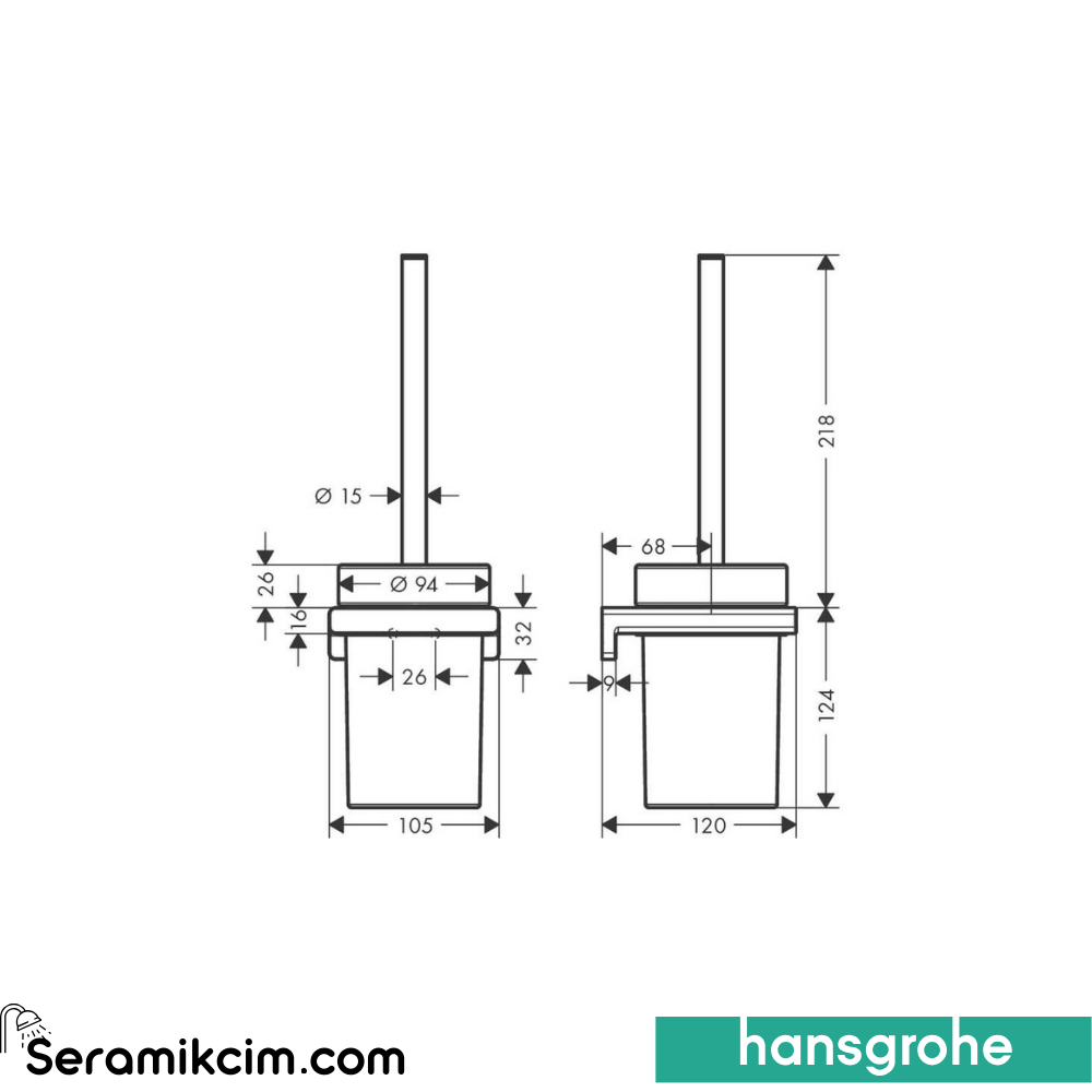 Hansgrohe Addstoris Tuvalet Fırçalığı Duvara Monte Mat Siyah Krom 41752340