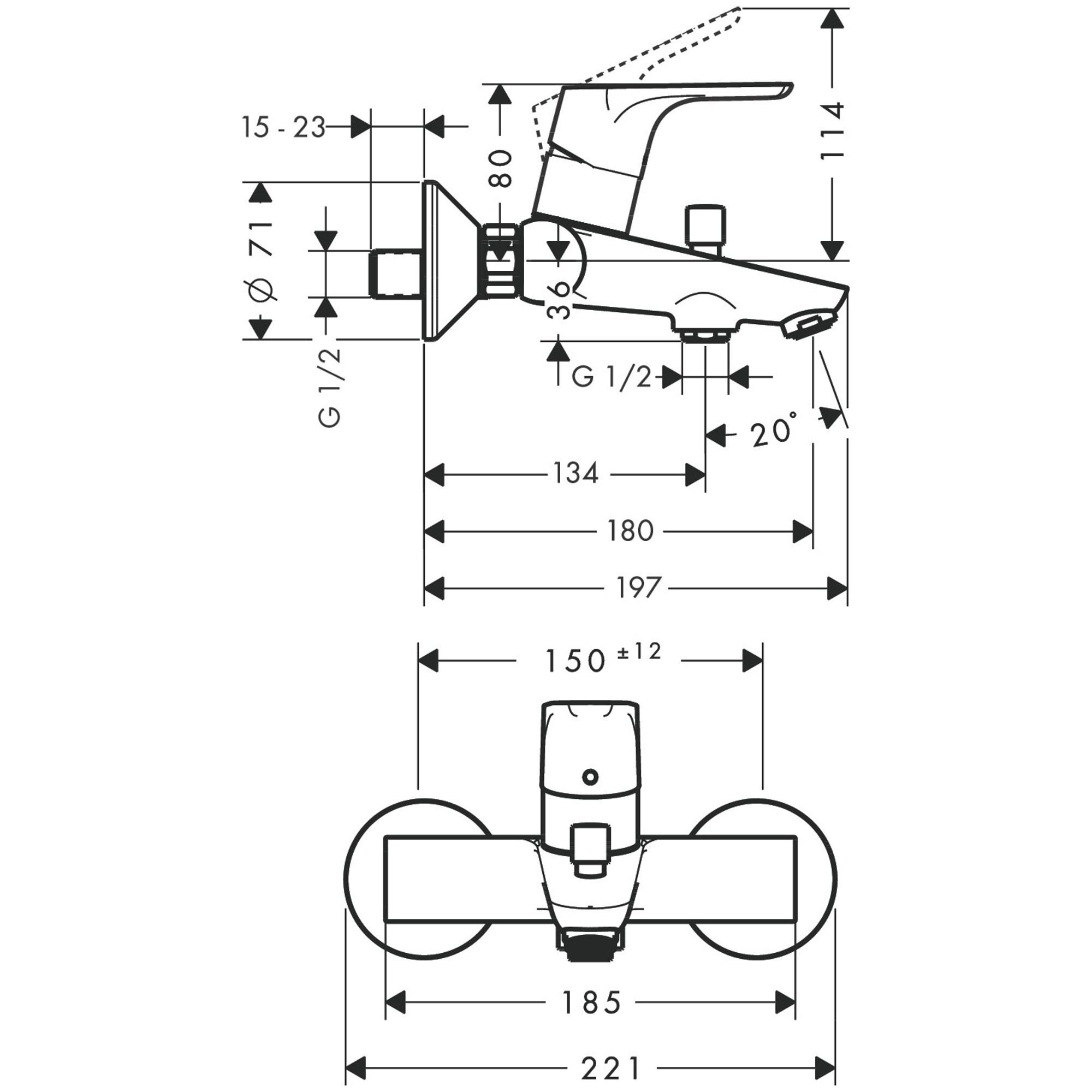 Hansgrohe Banyo Bataryası Aplike Ecosmart+ Krom 31948000
